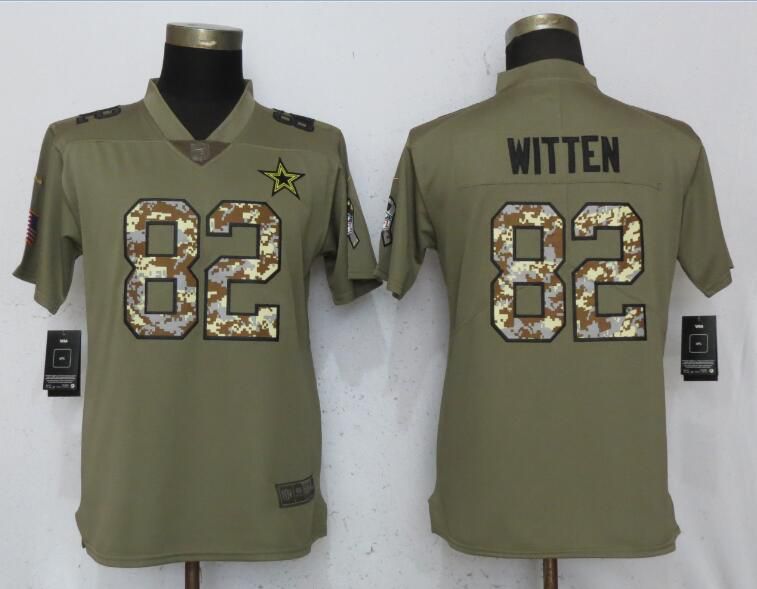 Women Dallas Cowboys #82 Witten Olive Camo Carson Nike Salute to Service Player NFL Jerseys